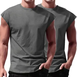 2 Pack Men's Fitness Tank Tops Workout Round Neck Sleeveless Athletic Muscle Tops Casual Training Bodybuilding Shirts