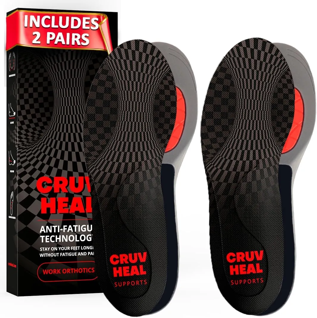 2 Packs of Work Orthotic Insoles - Anti Fatigue Medium Arch Support Shoe Insert Men Women - for Plantar Fasciitis Flat Feet Leg - Relieve Foot Pain - Work Boot Insoles for Standing All Day (Gray, XL)