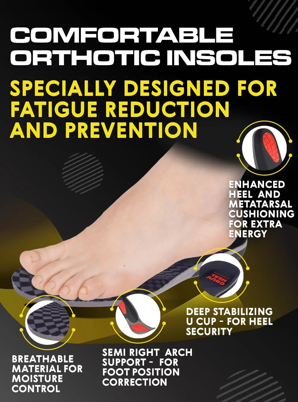2 Packs of Work Orthotic Insoles - Anti Fatigue Medium Arch Support Shoe Insert Men Women - for Plantar Fasciitis Flat Feet Leg - Relieve Foot Pain - Work Boot Insoles for Standing All Day (Gray, XL)