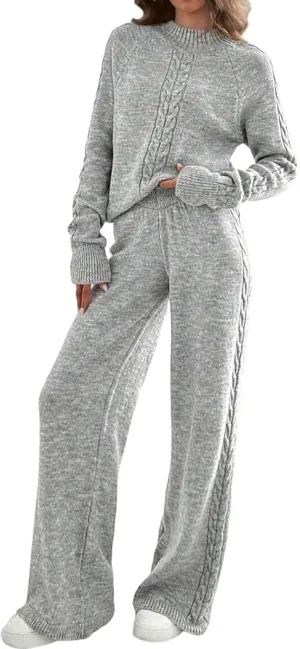 2 Piece Sets For Women Lounge Wear Matching Two Piece Classy Grey Plain Long Sleeve Tops and Pants Summer Outfits 2025