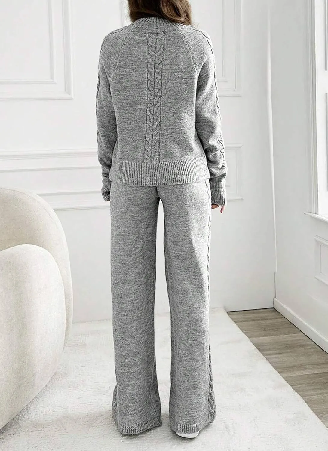 2 Piece Sets For Women Lounge Wear Matching Two Piece Classy Grey Plain Long Sleeve Tops and Pants Summer Outfits 2025