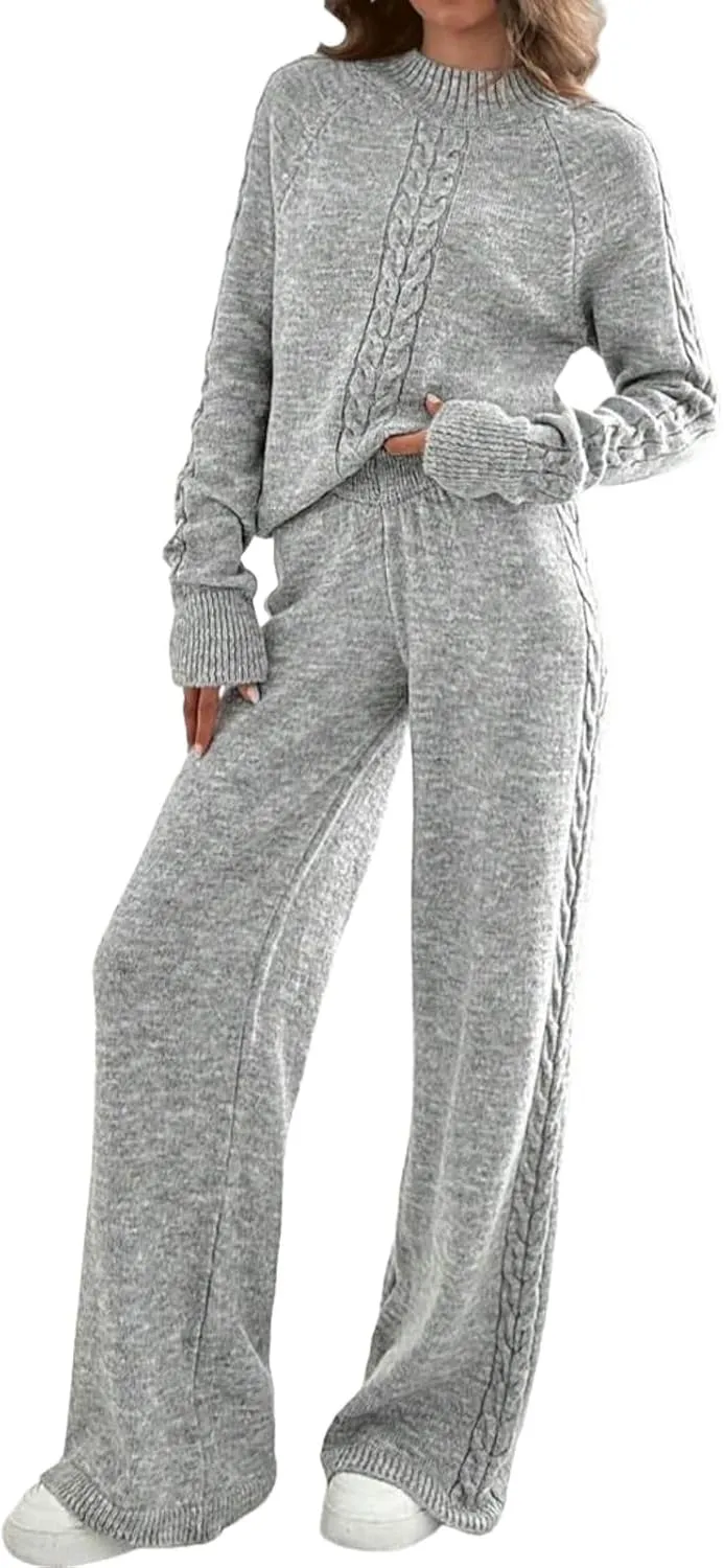 2 Piece Sets For Women Lounge Wear Matching Two Piece Classy Grey Plain Long Sleeve Tops and Pants Summer Outfits 2025