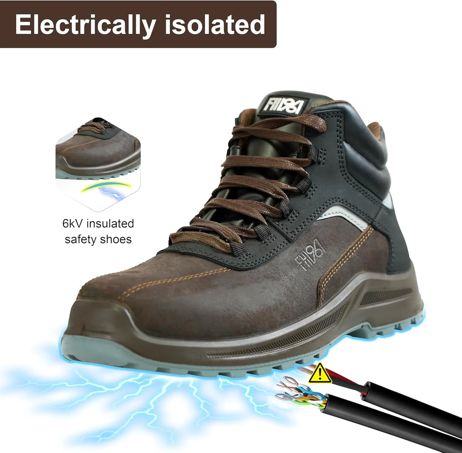 6 Inch Composite Toe Work Boots for Men & Women, Waterproof with 6KV Insulation, Shock Absorption Technology, Reflective Leather (Conforms to ASTM F2413-18 Certified)