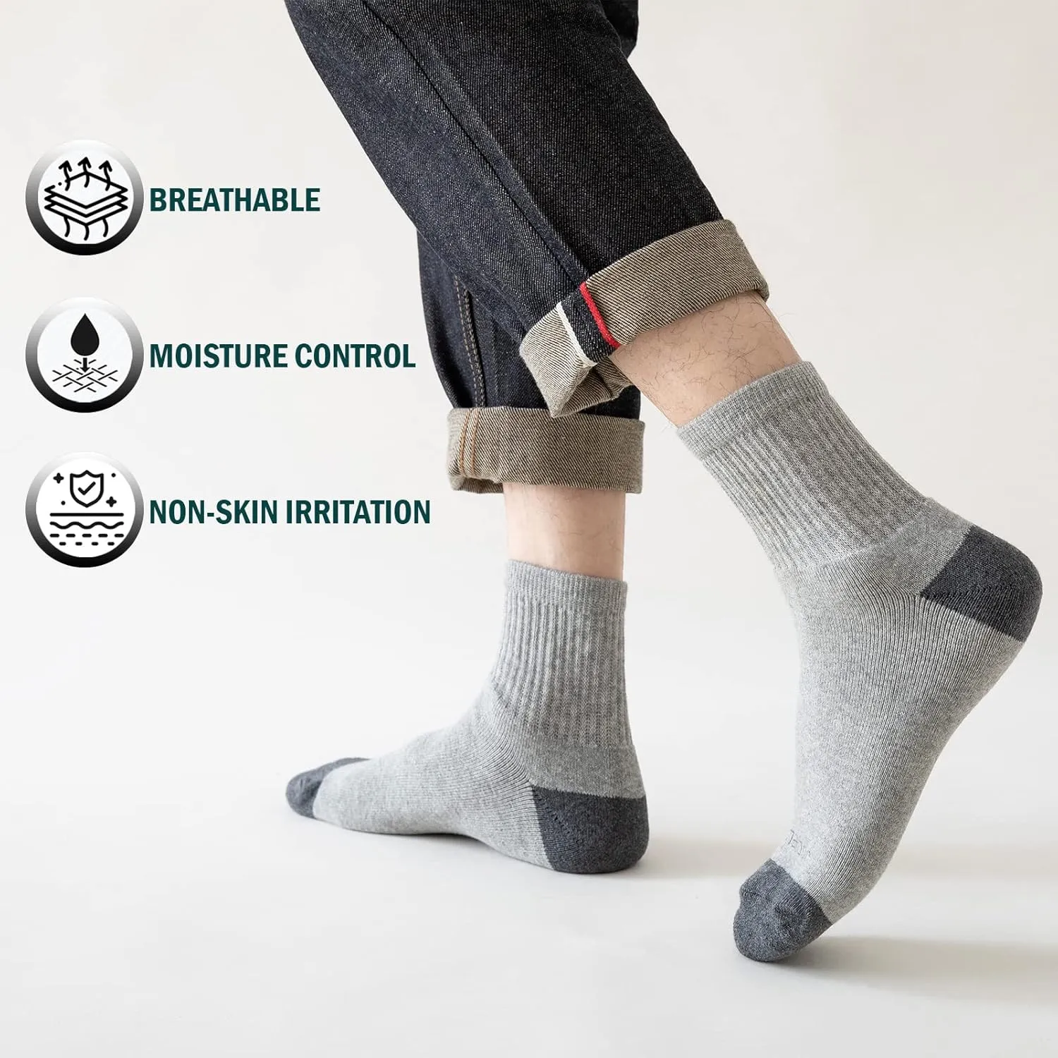 8-Pairs Men's Ankle Cotton Socks with Cushion, Athletic Running Socks Size 7-9/9-12/12-15