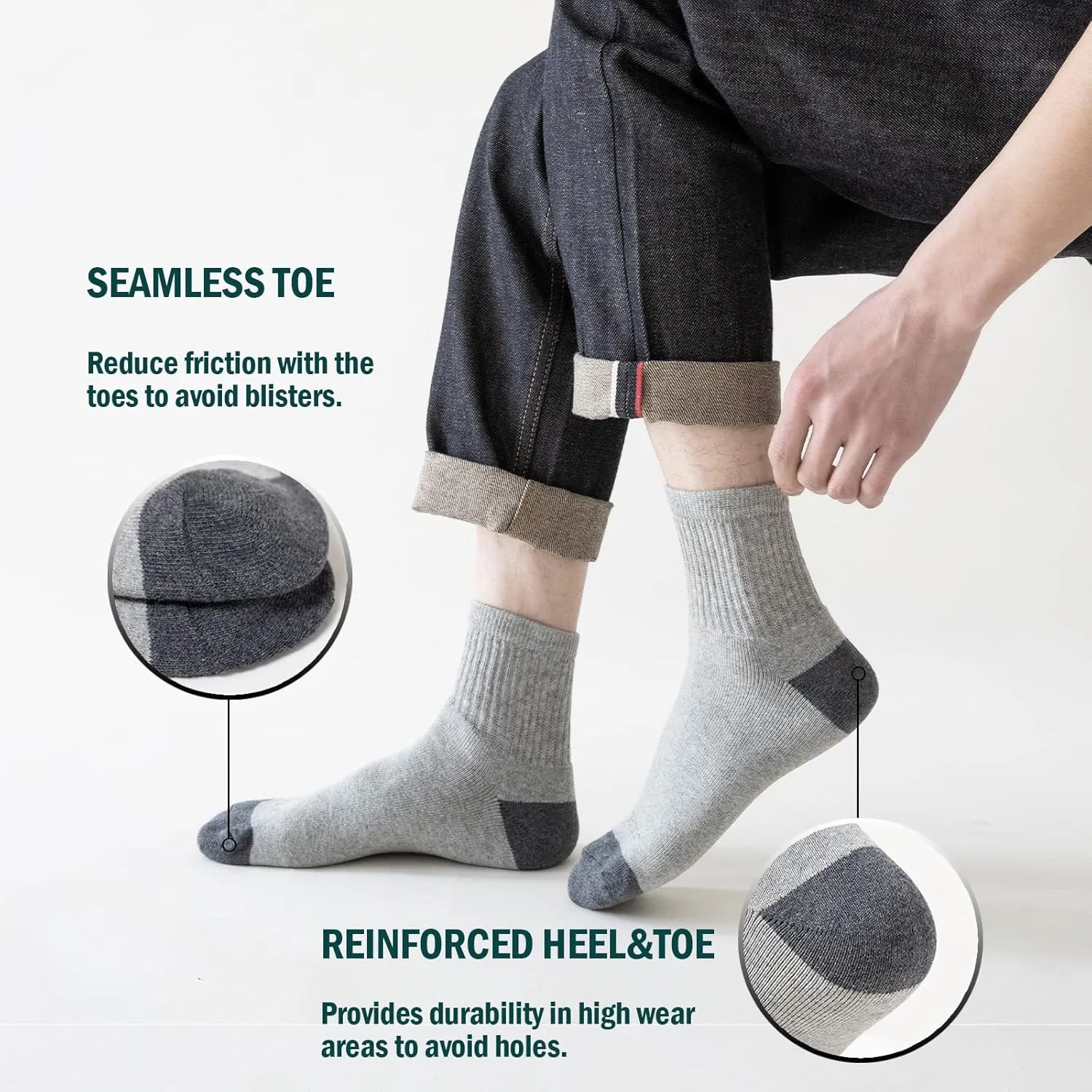8-Pairs Men's Ankle Cotton Socks with Cushion, Athletic Running Socks Size 7-9/9-12/12-15