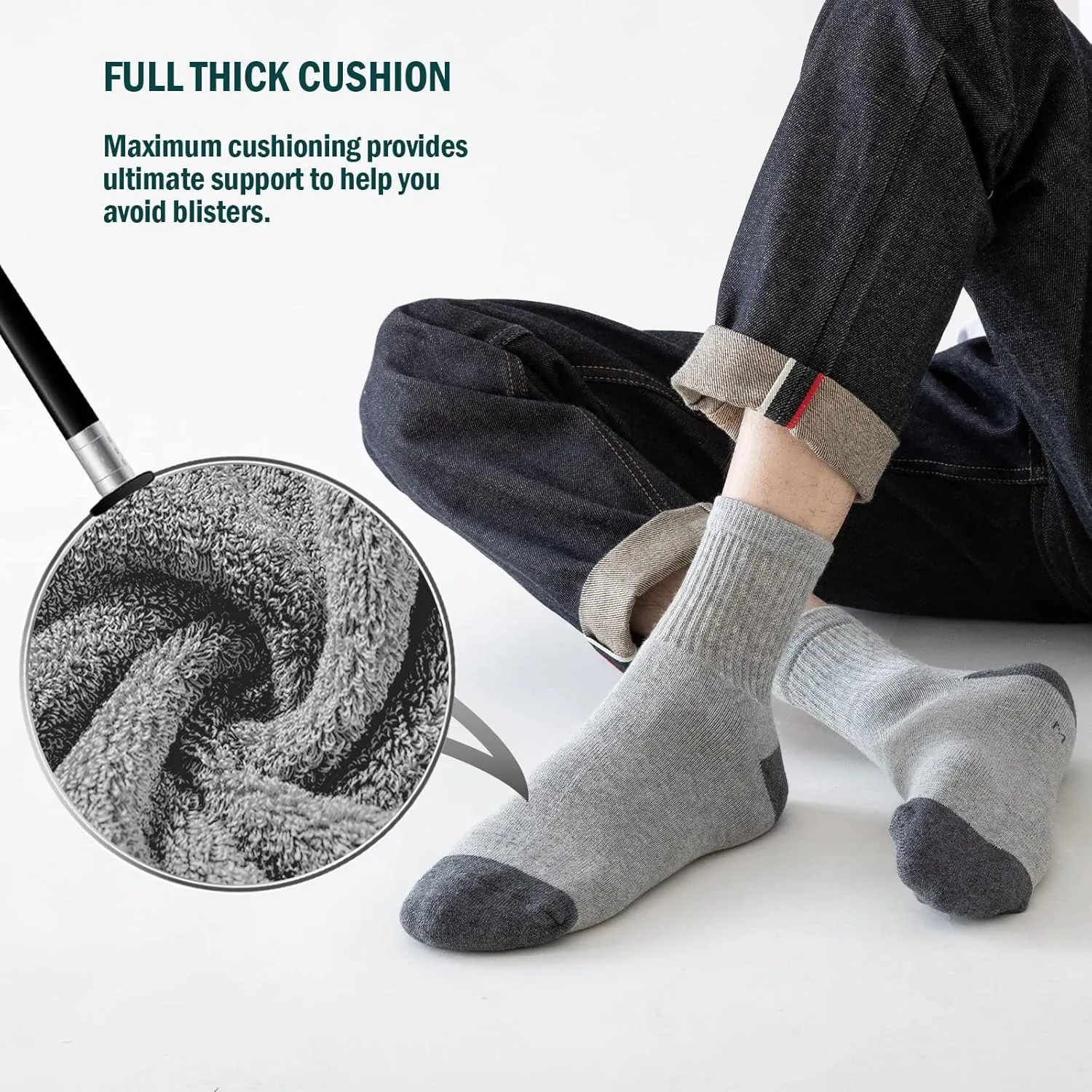 8-Pairs Men's Ankle Cotton Socks with Cushion, Athletic Running Socks Size 7-9/9-12/12-15