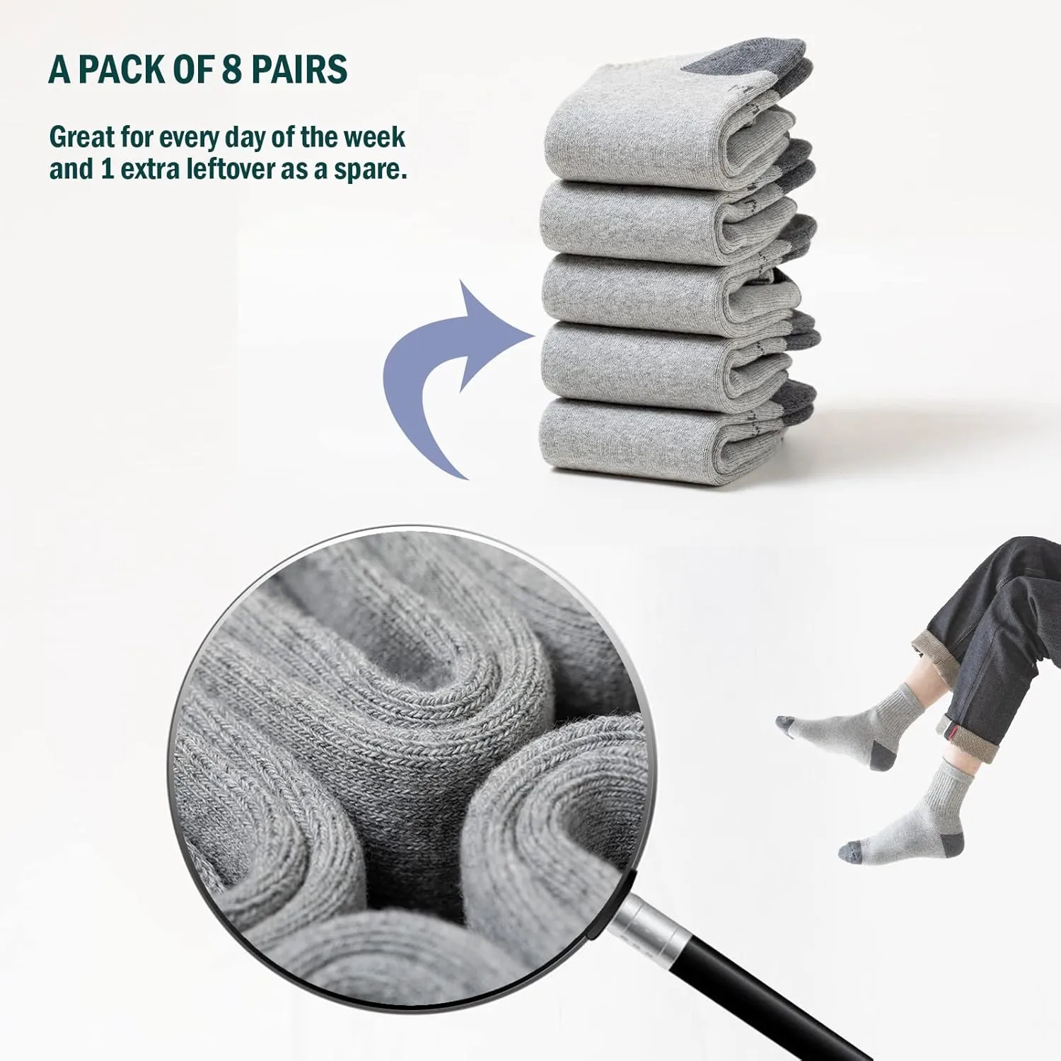 8-Pairs Men's Ankle Cotton Socks with Cushion, Athletic Running Socks Size 7-9/9-12/12-15