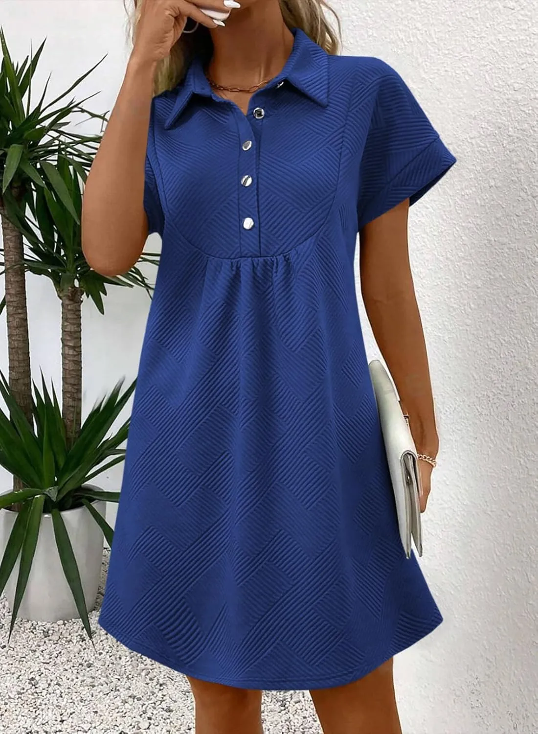 Acelitt Summer Lapel Collared Dresses for Women 2025 Batwing Short Sleeve Mini Dress Beach Sundress