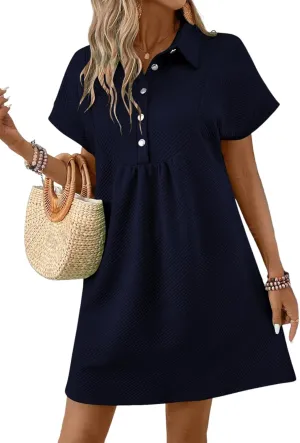 Acelitt Summer Lapel Collared Dresses for Women 2025 Batwing Short Sleeve Mini Dress Beach Sundress