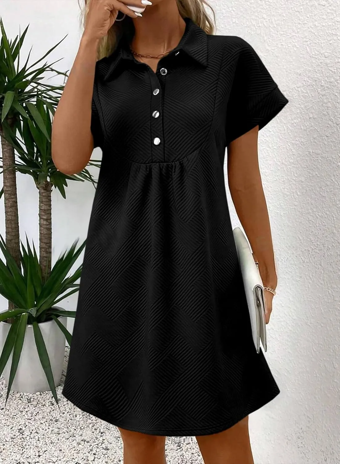 Acelitt Summer Lapel Collared Dresses for Women 2025 Batwing Short Sleeve Mini Dress Beach Sundress
