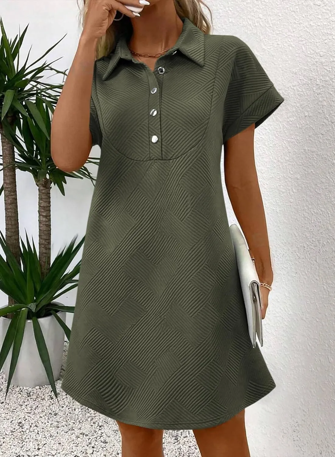 Acelitt Summer Lapel Collared Dresses for Women 2025 Batwing Short Sleeve Mini Dress Beach Sundress
