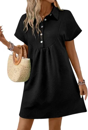 Acelitt Summer Lapel Collared Dresses for Women 2025 Batwing Short Sleeve Mini Dress Beach Sundress