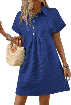 Acelitt Summer Lapel Collared Dresses for Women 2025 Batwing Short Sleeve Mini Dress Beach Sundress