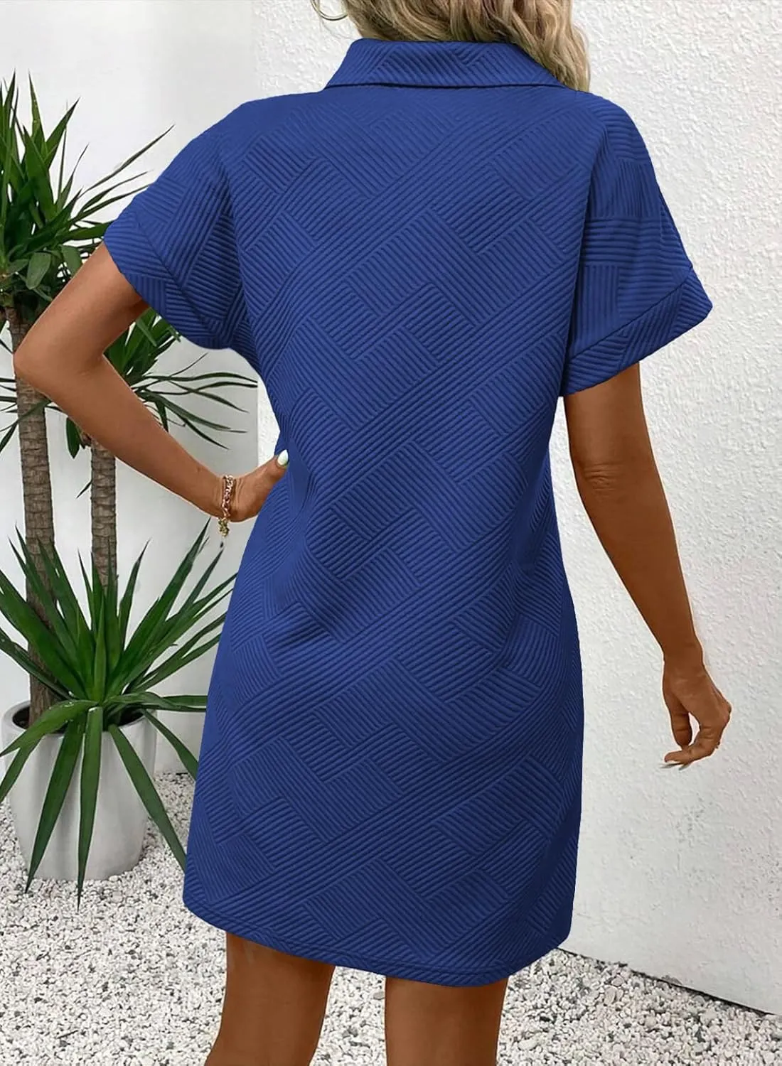 Acelitt Summer Lapel Collared Dresses for Women 2025 Batwing Short Sleeve Mini Dress Beach Sundress
