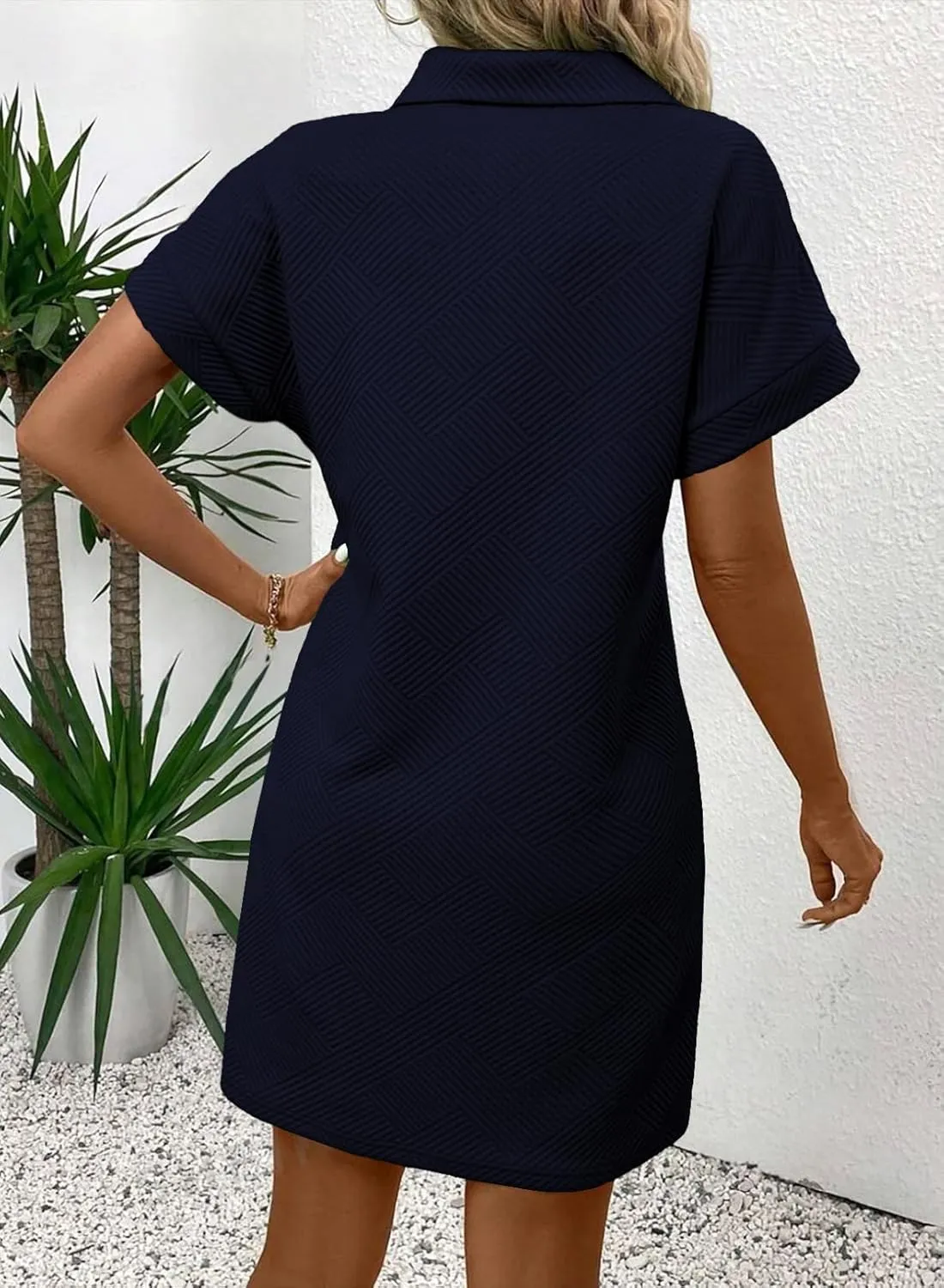 Acelitt Summer Lapel Collared Dresses for Women 2025 Batwing Short Sleeve Mini Dress Beach Sundress