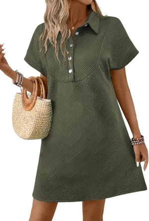 Acelitt Summer Lapel Collared Dresses for Women 2025 Batwing Short Sleeve Mini Dress Beach Sundress