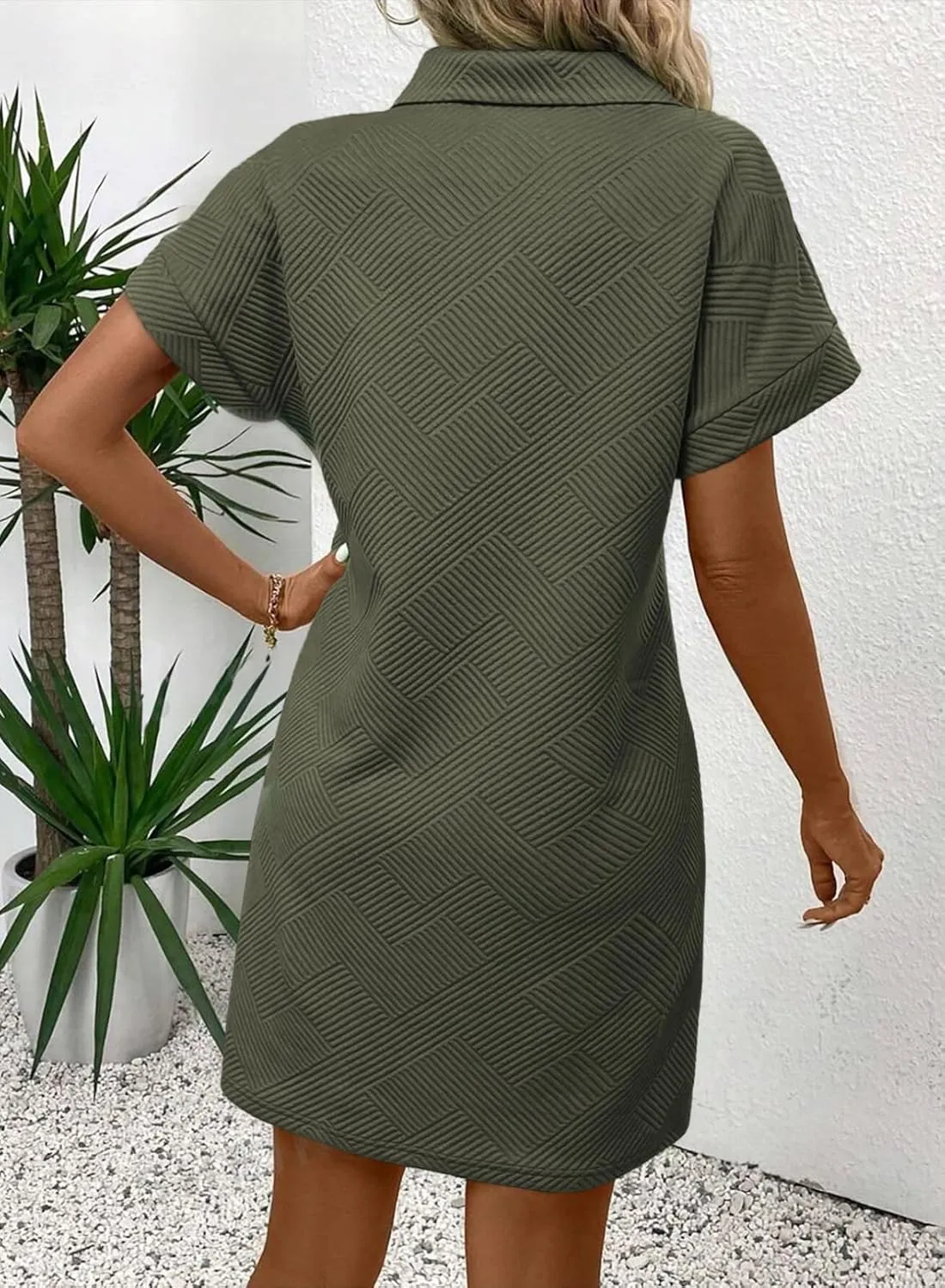 Acelitt Summer Lapel Collared Dresses for Women 2025 Batwing Short Sleeve Mini Dress Beach Sundress