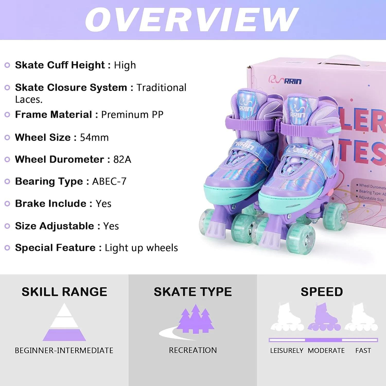 Adjustable Kids Roller Skates for Girls Boys with Light Up Wheels –Skates for Kids Ages 6-12, Toddler 3-5, Youth and Women Beginners Indoor and Outdoor