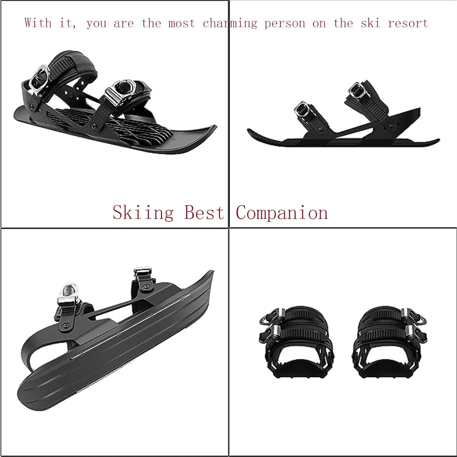 Adjustable Short Mini Ski Skates, Winter Snowskates Snowblades Skiboards Outdoor Ski Shoes for Winter Sport Skiing Equipment，Short Mini Skating Ski Shoes Free Size Short Snowskates