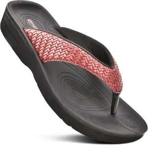 AEROTHOTIC Arch Support Flip Flops for women Stylish Cushioned Padded Straps with Soft Toe Post Slip on Footwear Dressy Travel Recovery Outdoor Comfortable Walking Women Sandals