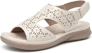 ALLOT Women's Comfortable Orthotic Arch Support Sandals Wedge Beach Walking Sandals Adjustable Ankle Strap Open Toe Dressy Summer Shoe
