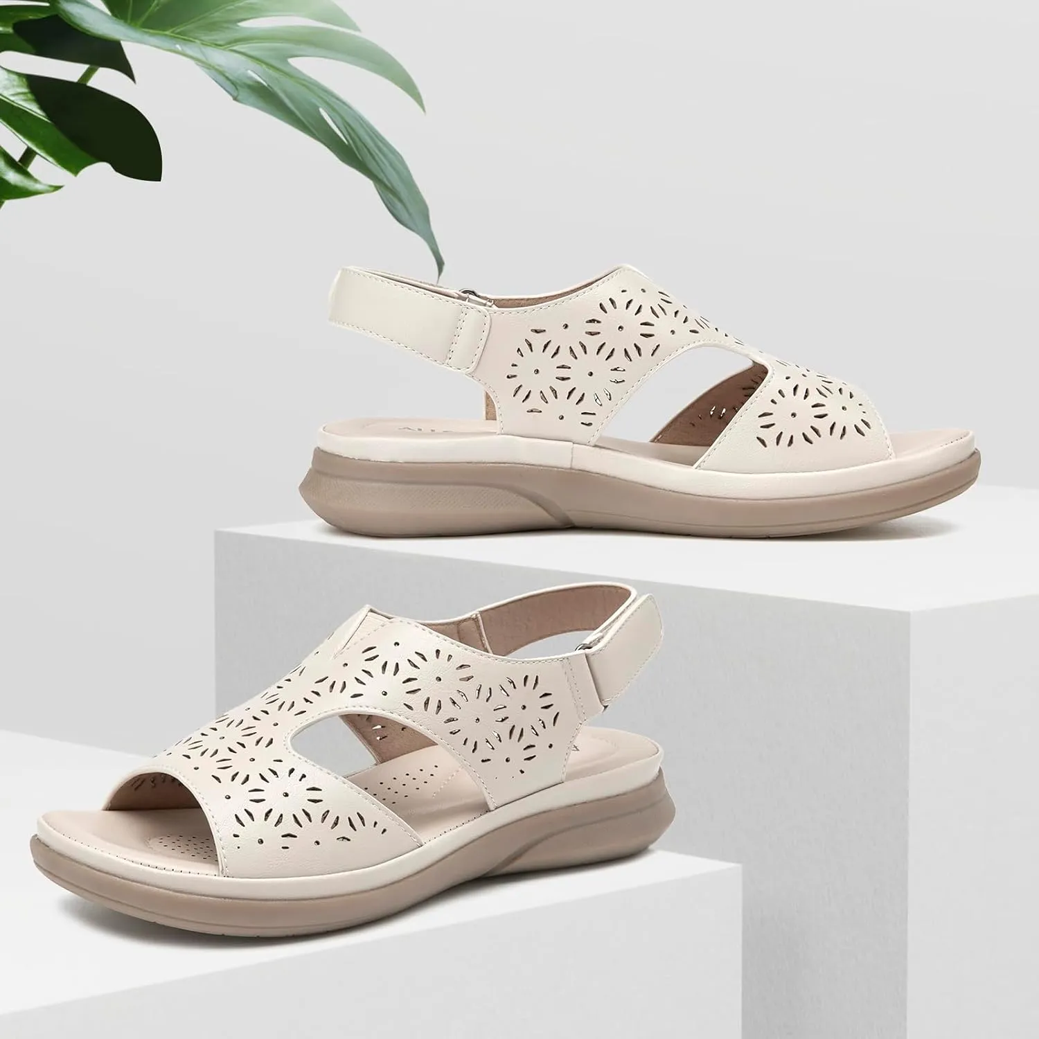 ALLOT Women's Comfortable Orthotic Arch Support Sandals Wedge Beach Walking Sandals Adjustable Ankle Strap Open Toe Dressy Summer Shoe