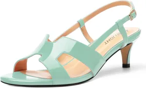 AMBELIGHT Womens Dressy Heels Buckle Dating Patent Slingback Pumps Open Toe Kitten Low Heel Heeled Sandals 2 Inch