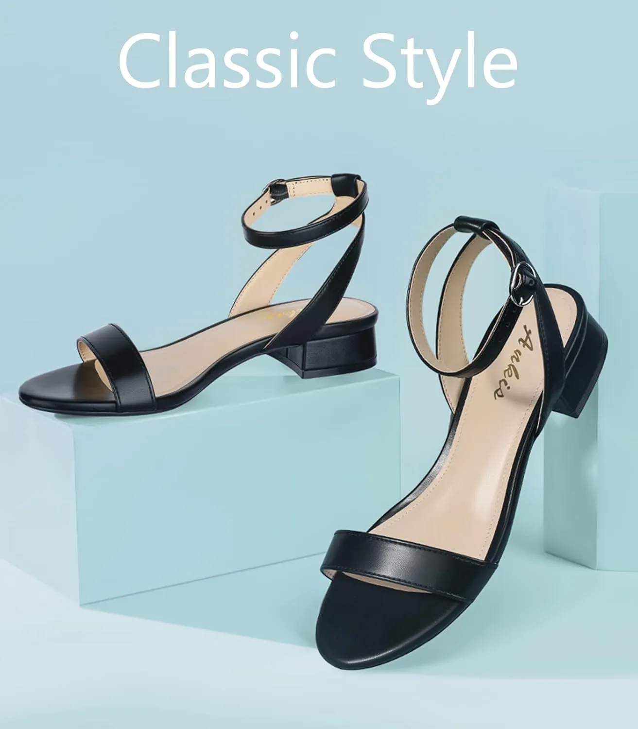 Ankis Black Nude White Red Women Sandals Comfortable Walking Strappy Open Toe Sandals for Women Dressy Summer 1 Inch Low block Heel Flat Adjustable Ankle Strap Wide Available Shoes 2024