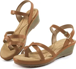 Aomigoct Dressy Womens Wedge Sandals: Black 8 Comfortable Platform Work Sandals for Women 2025 - Casual Walking Wedding Shoes