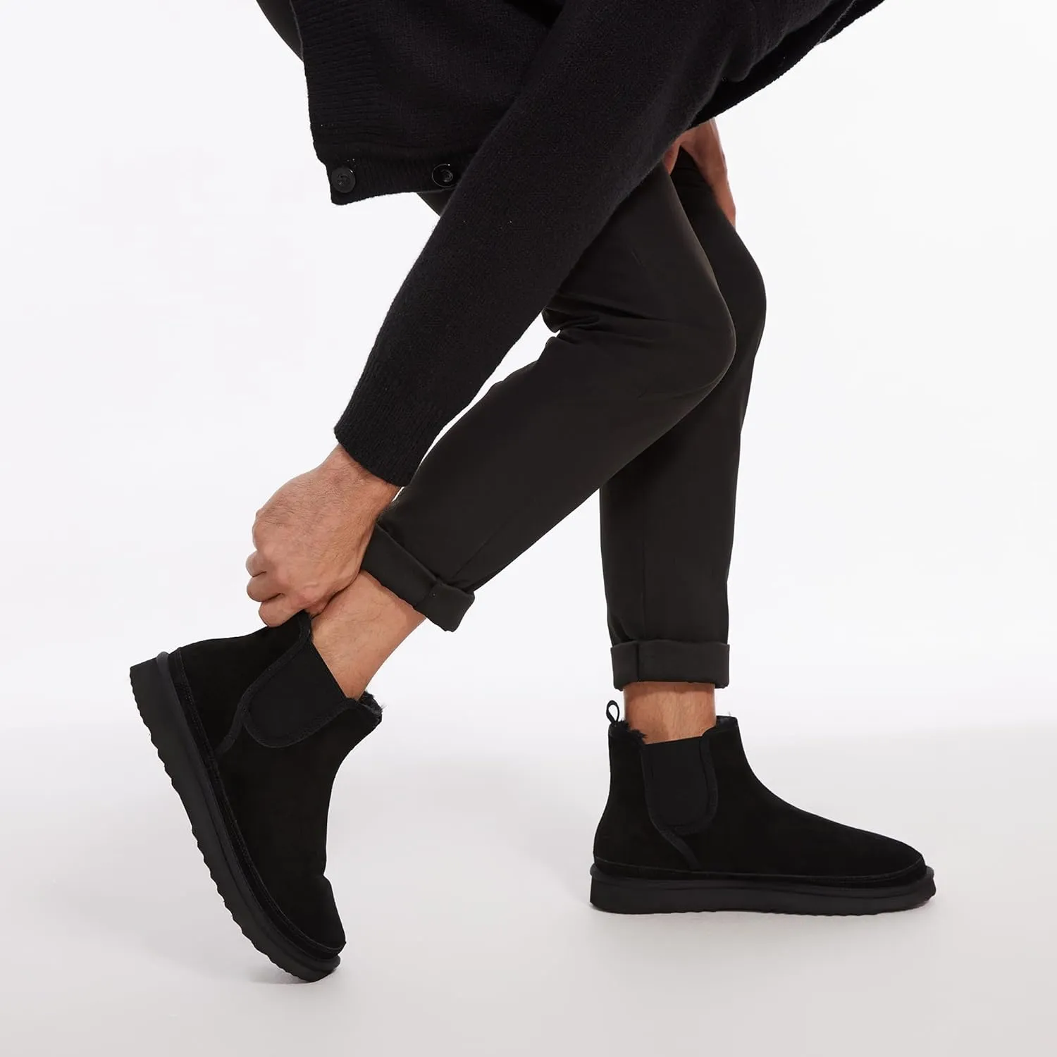 Athlefit Men's Winter Snow Boots for Men Suede Chelsea Boots Casual Warm Anti-Slip Chelsea Boots