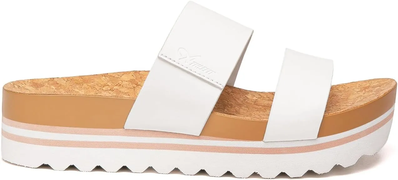 Athlefit Women's Sandals,Soft Cushion Footbed Platform Slides with Arch Support, and 2 Straps for Women