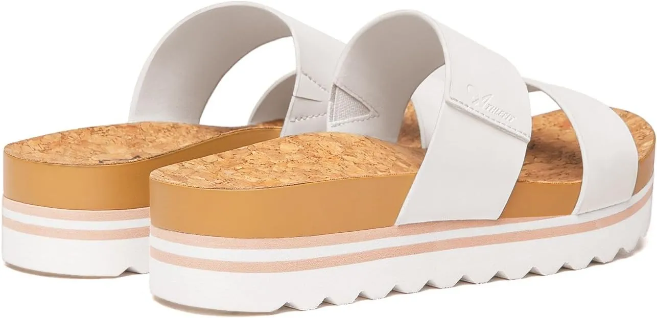Athlefit Women's Sandals,Soft Cushion Footbed Platform Slides with Arch Support, and 2 Straps for Women