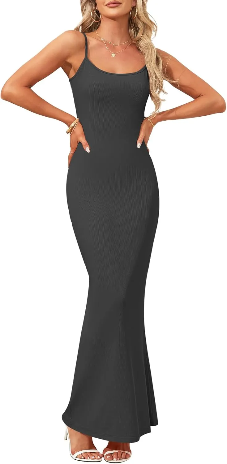 AUSELILY Womens Slip Maxi Dress Sexy Bodycon Dresses Sleeveless Square Neck Long Dress