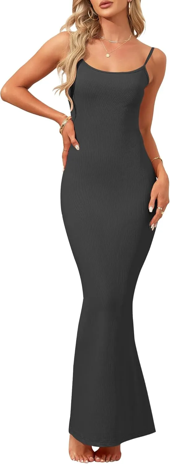 AUSELILY Womens Slip Maxi Dress Sexy Bodycon Dresses Sleeveless Square Neck Long Dress