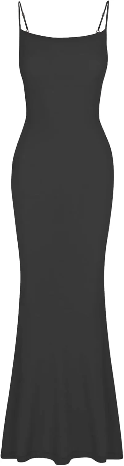 AUSELILY Womens Slip Maxi Dress Sexy Bodycon Dresses Sleeveless Square Neck Long Dress