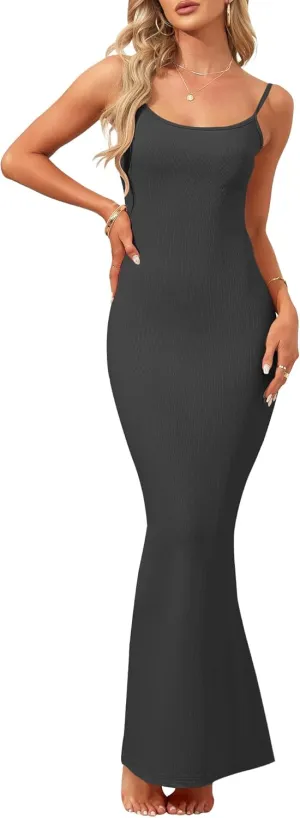 AUSELILY Womens Slip Maxi Dress Sexy Bodycon Dresses Sleeveless Square Neck Long Dress