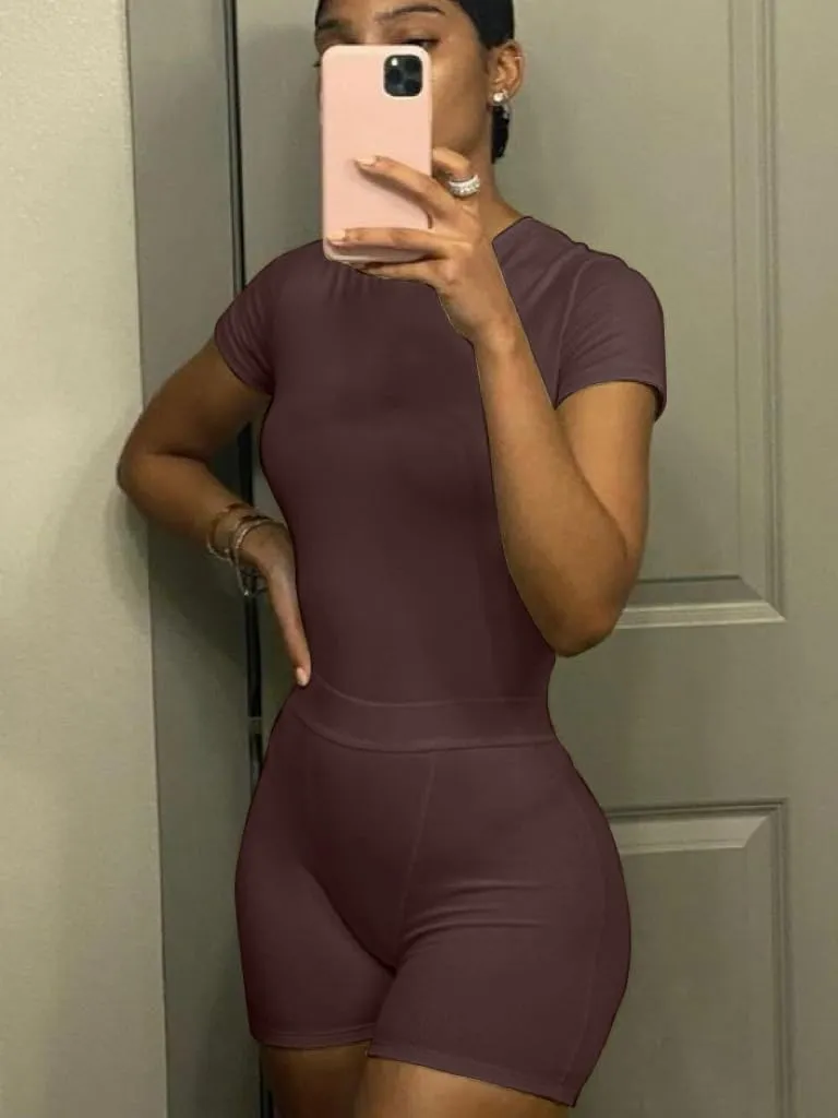 AYWA Two Piece Outfits for Women Fitted Crew Neck T-shirt High Waist Leggings Biker Shorts Matching Sets Streetwear