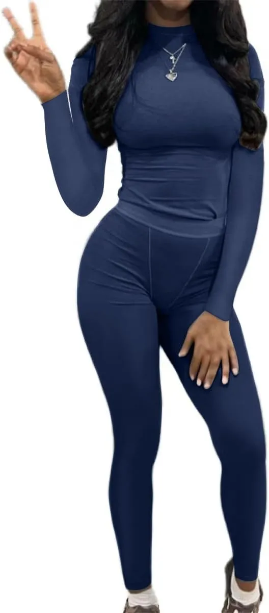 AYWA Women's 2 Piece Outfits Ribbed Long Sleeve Fitted T-shirt High Waist Leggins Shorts Casual Matching set