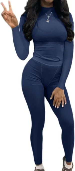 AYWA Women's 2 Piece Outfits Ribbed Long Sleeve Fitted T-shirt High Waist Leggins Shorts Casual Matching set