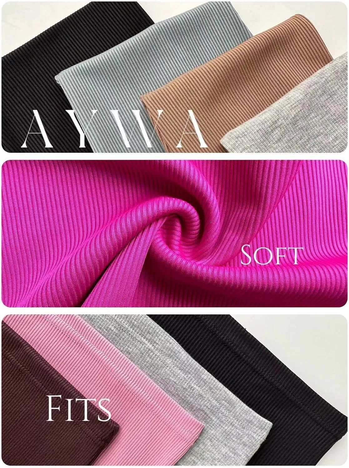 AYWA Women's 2 Piece Outfits Ribbed Long Sleeve Fitted T-shirt High Waist Leggins Shorts Casual Matching set