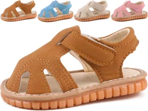 Baby Boys Girls Squeaky Sandals Summer Closed-Toe Anti-Slip Premium Rubber Sole Toddler First Walkers Shoes