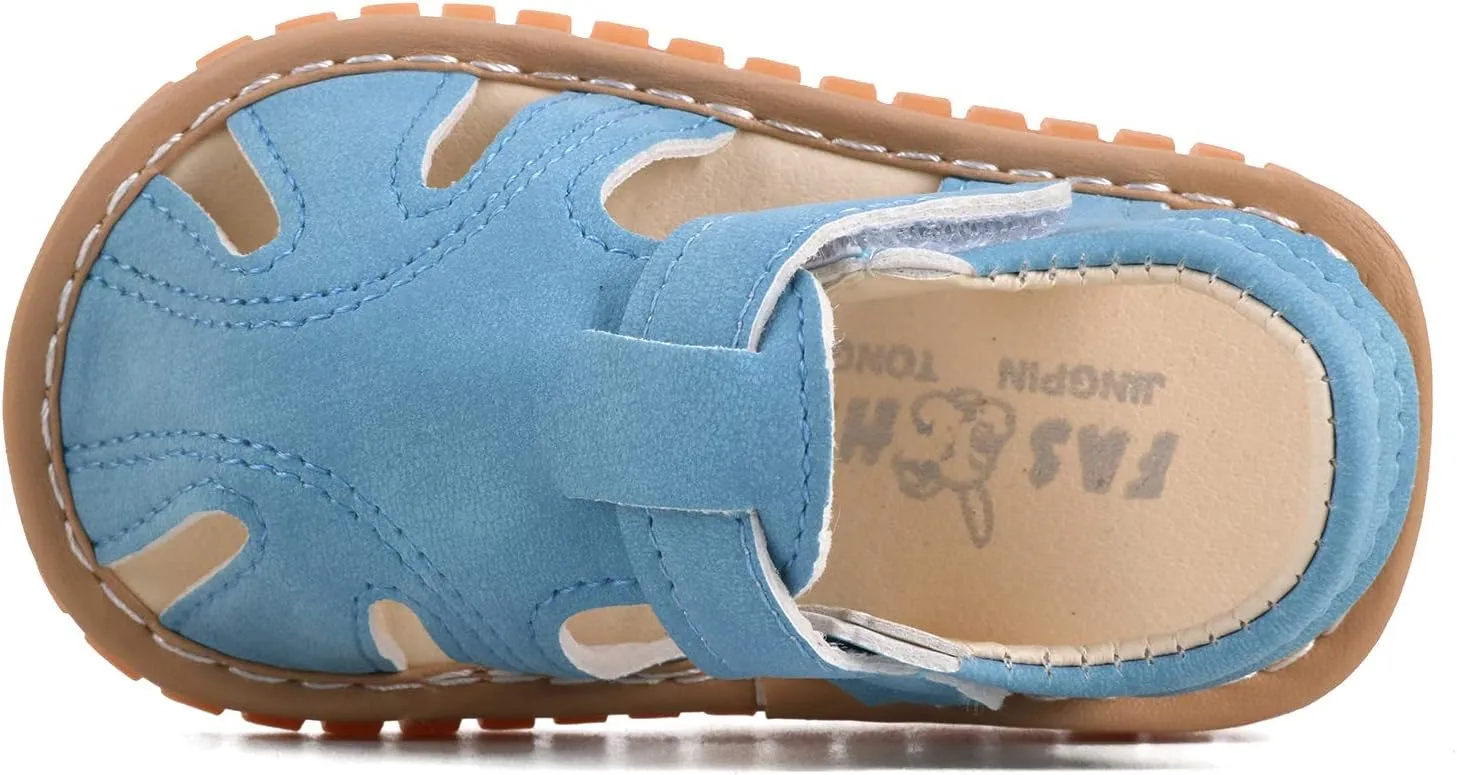 Baby Boys Girls Squeaky Sandals Summer Closed-Toe Anti-Slip Premium Rubber Sole Toddler First Walkers Shoes