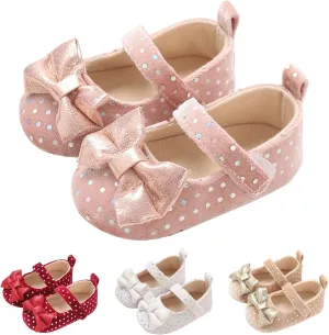 Baby Girls Dot Glitter Sandals Canvas Bow Strap Ankle Shoes Closed Toe Lightweight Indoor Soft Sandals for Newborn