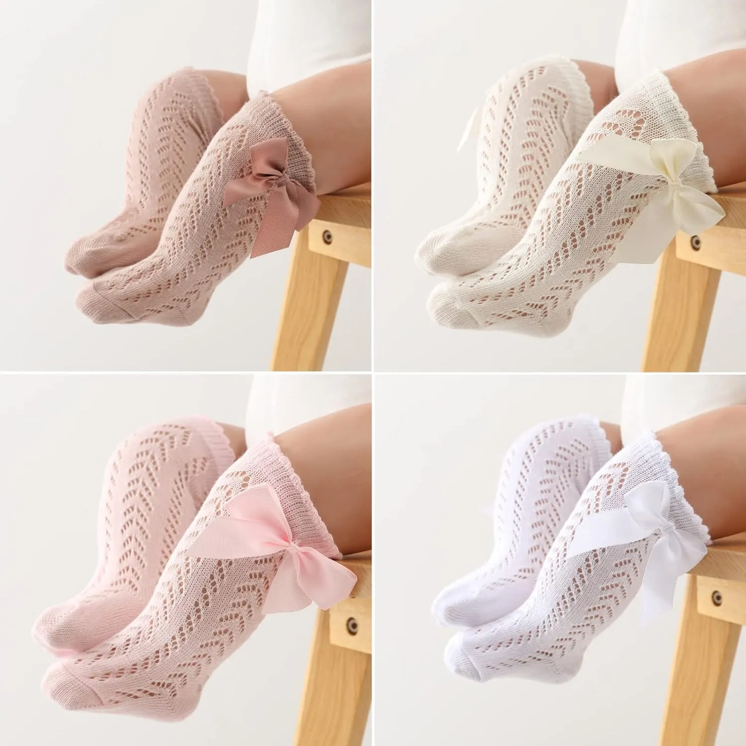 Baby Girls Knee High Socks Toddler Bow Mesh Long Stockings Infants Thin Socks For Spring Summer