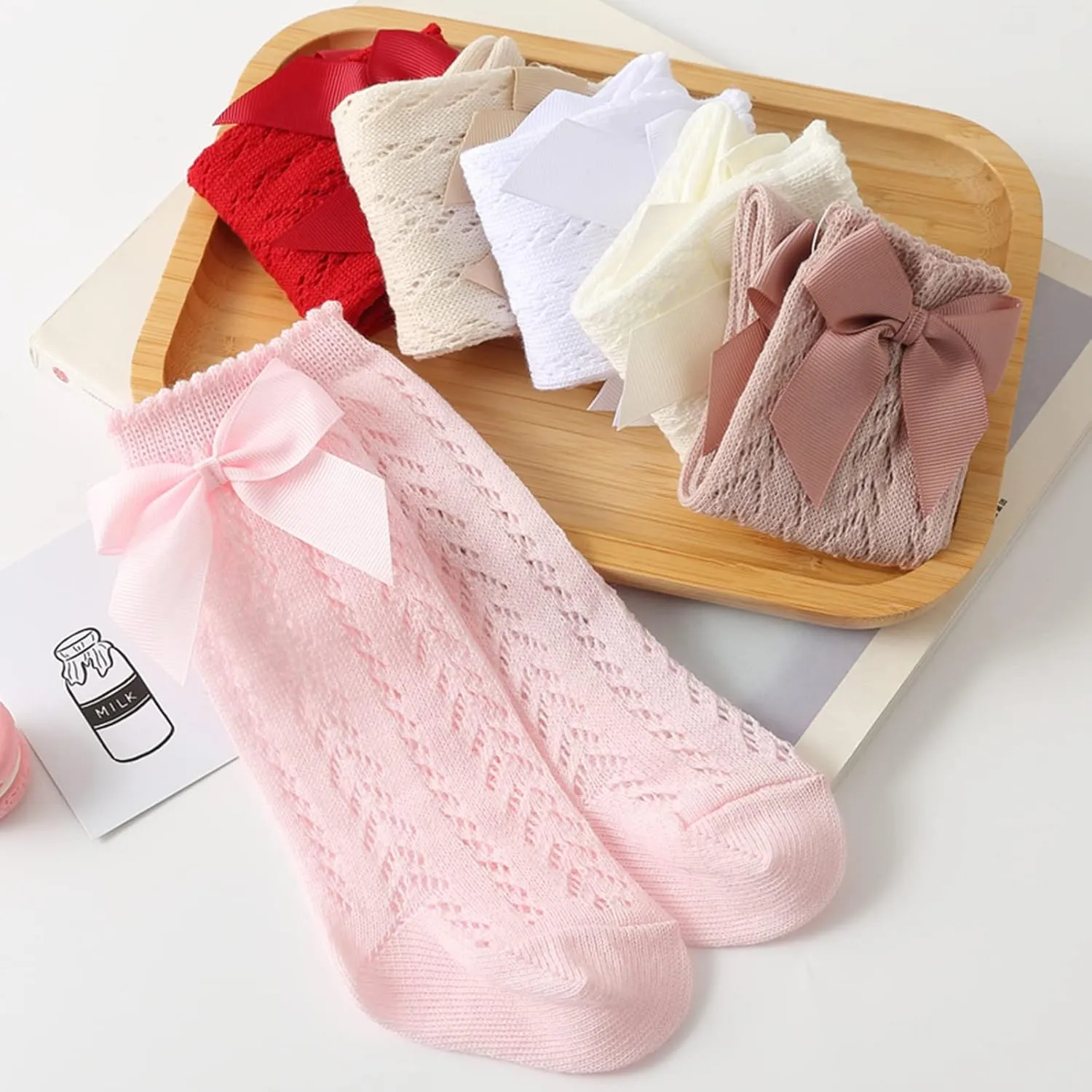 Baby Girls Knee High Socks Toddler Bow Mesh Long Stockings Infants Thin Socks For Spring Summer