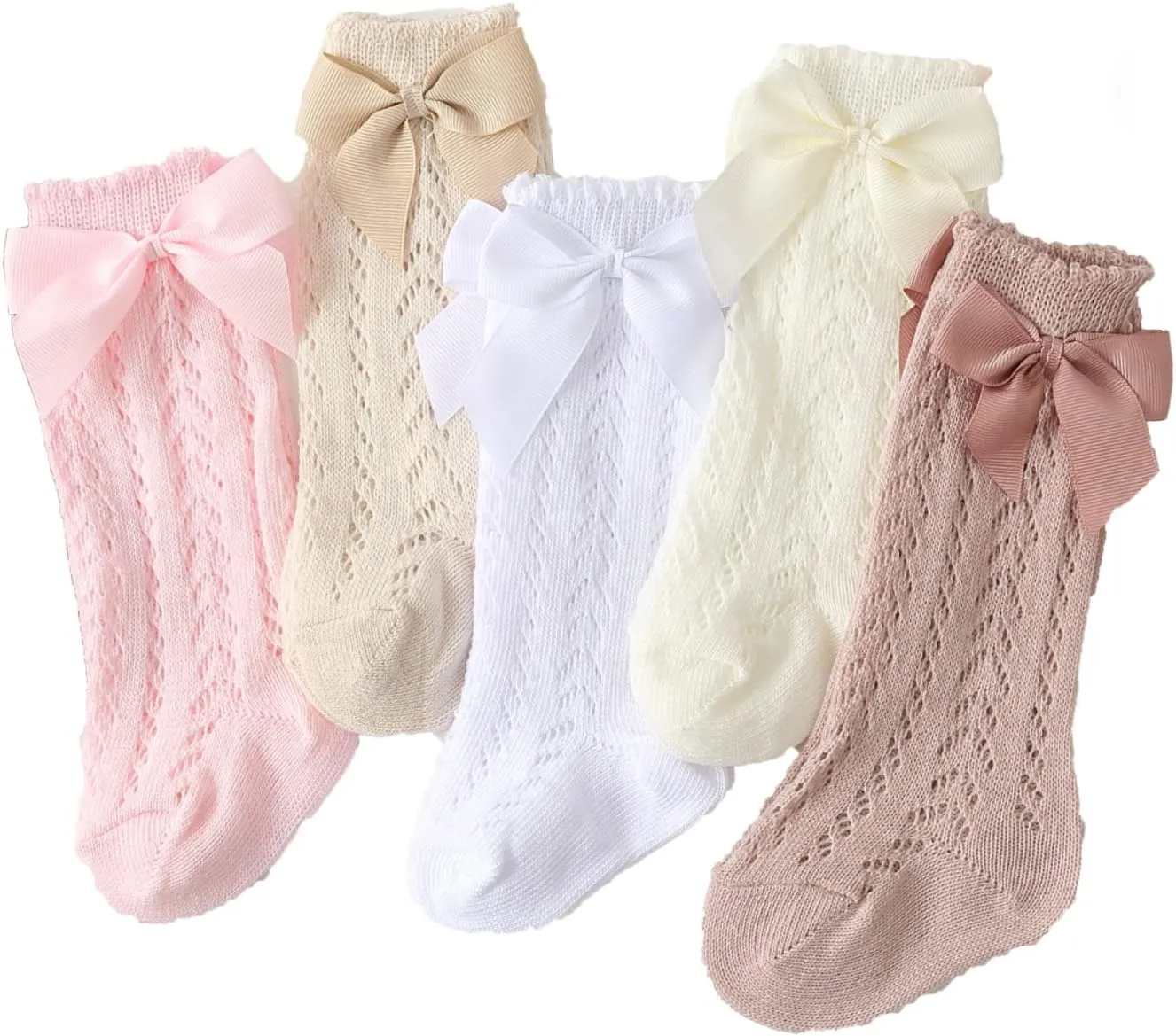 Baby Girls Knee High Socks Toddler Bow Mesh Long Stockings Infants Thin Socks For Spring Summer