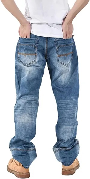 Baggy Jeans for Men Hip Hop Plus Size Loose Fit Skater Dance Washed Blue Jean Denim Pants Simple