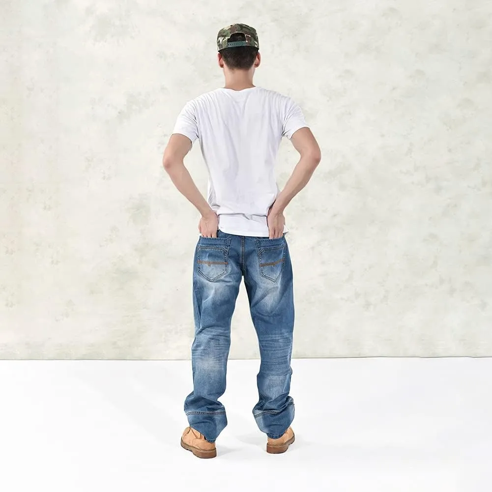 Baggy Jeans for Men Hip Hop Plus Size Loose Fit Skater Dance Washed Blue Jean Denim Pants Simple