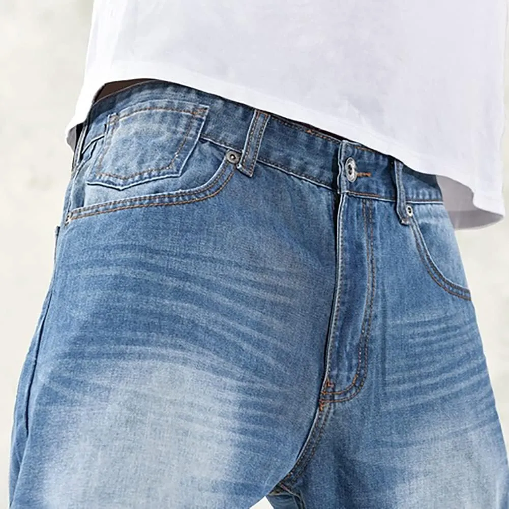 Baggy Jeans for Men Hip Hop Plus Size Loose Fit Skater Dance Washed Blue Jean Denim Pants Simple