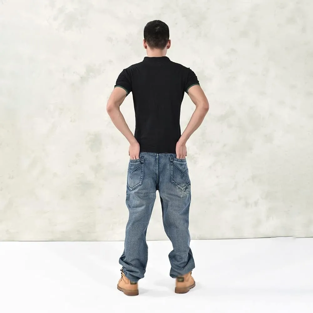 Baggy Jeans for Men Hip Hop Plus Size Loose Fit Skater Dance Washed Blue Jean Denim Pants Simple